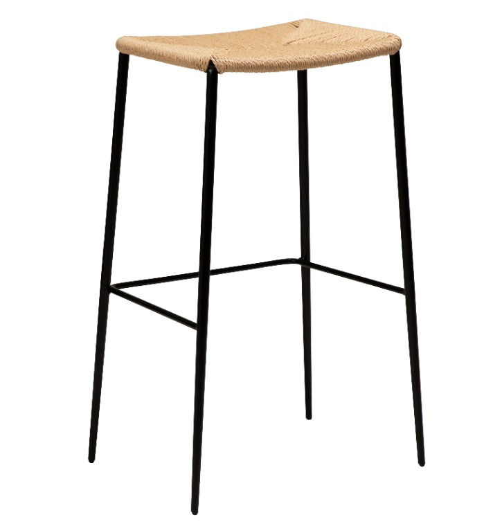 STILEETO counter stool with natural paper cord seat and black legs