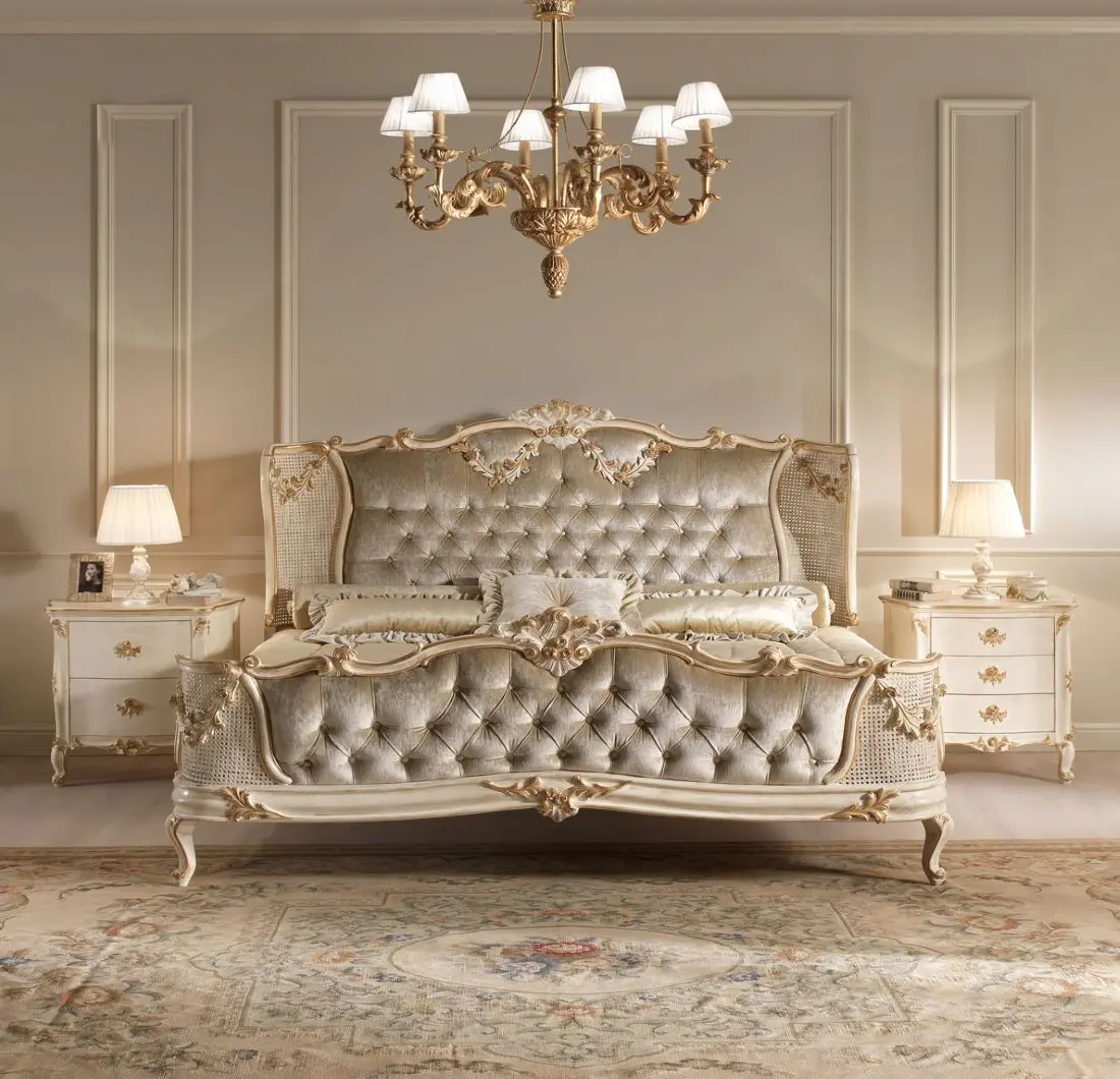 Regina bed with round corner with cane - It's also available with upholstered corner or straight without corner