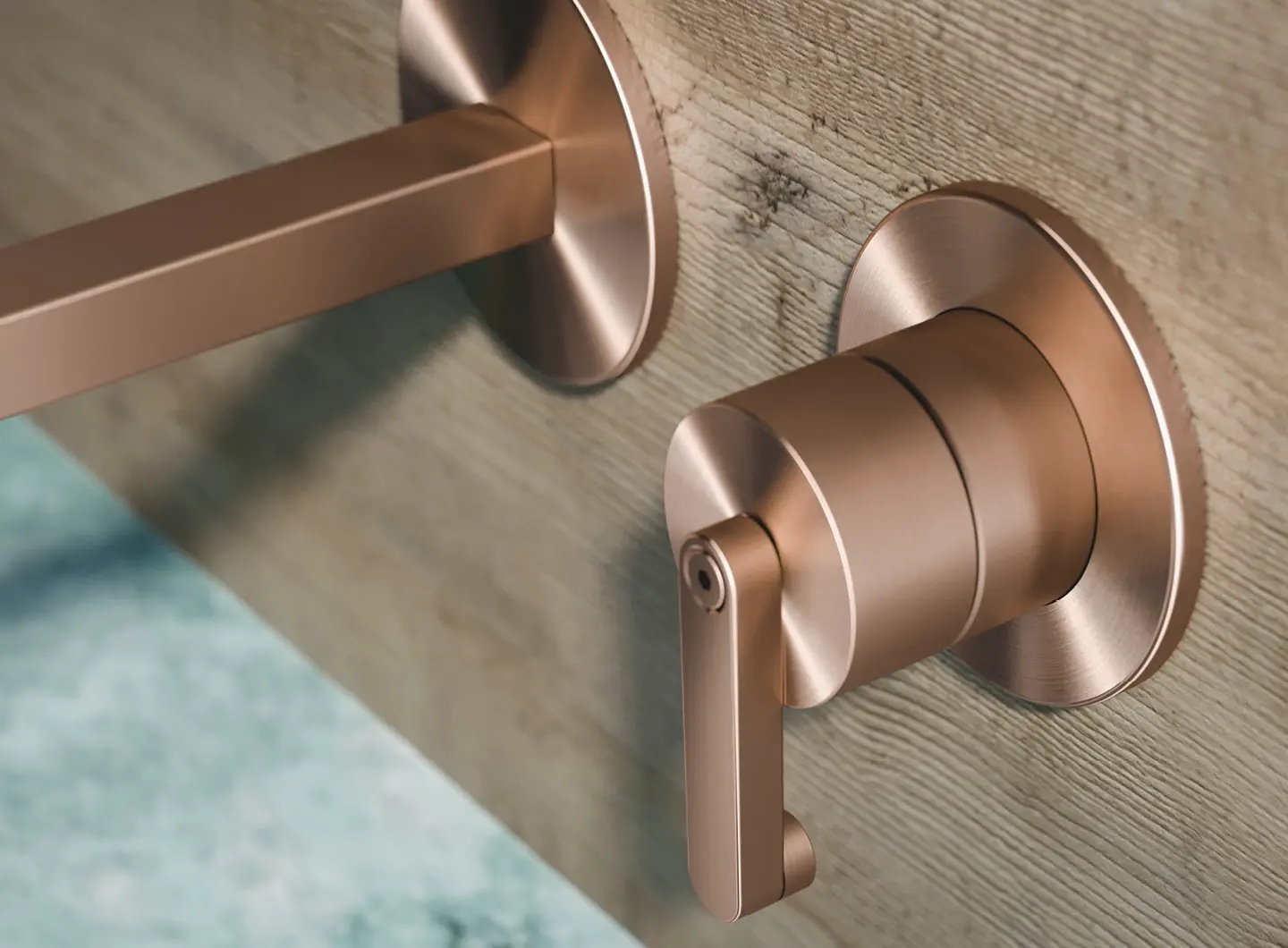 Miscelatore lavabo a muro, roseè spazzolato PVD - KIR18