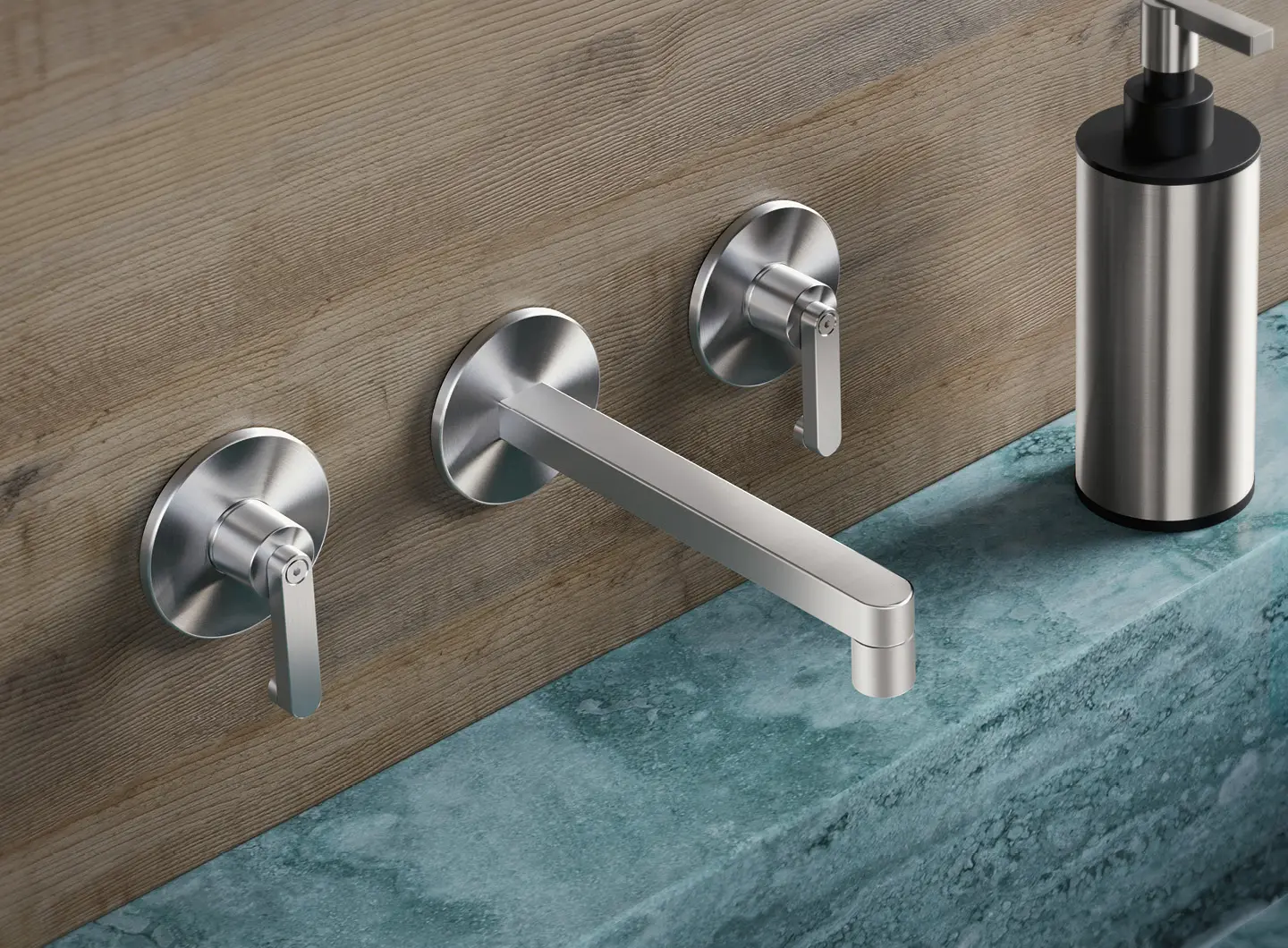 Set per lavabo a muro 3 fori, inox spazzolato - KIR28