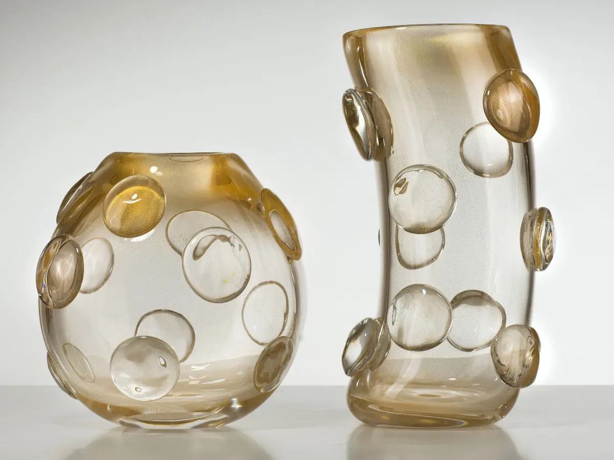 Duccio di Segna - Bottoni Vase transparent & gold, low or tall