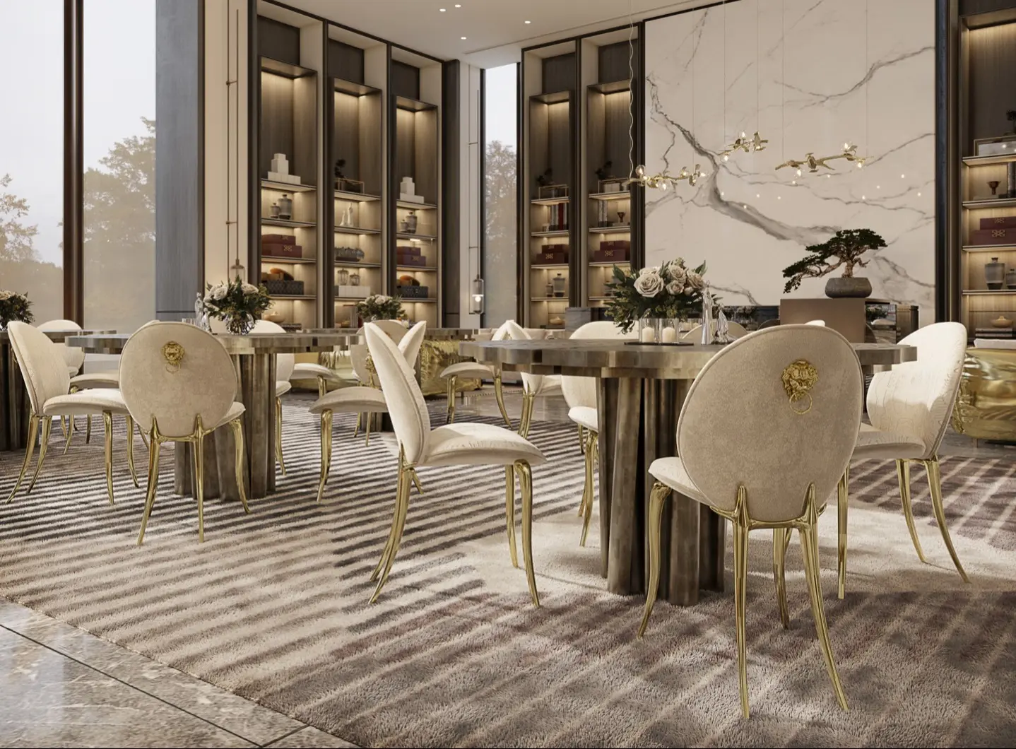 STRAORDINARIA SALA DA PRANZO NELLA HALL DI UN HOTEL CON IL TAPPETO AIR Entra nell'elegante sala da pranzo di questa hall d'hotel, impreziosita dal tappeto Air. I suoi intricati motivi e la texture lussuosa creano un punto focale affascinante, perfettamente in armonia con l'atmosfera chic e contemporanea. Con il suo ambiente accogliente e dettagli raffinati, questa sala invita gli ospiti a gustare deliziosi piatti mentre si immergono in un'esperienza sensoriale davvero straordinaria.
