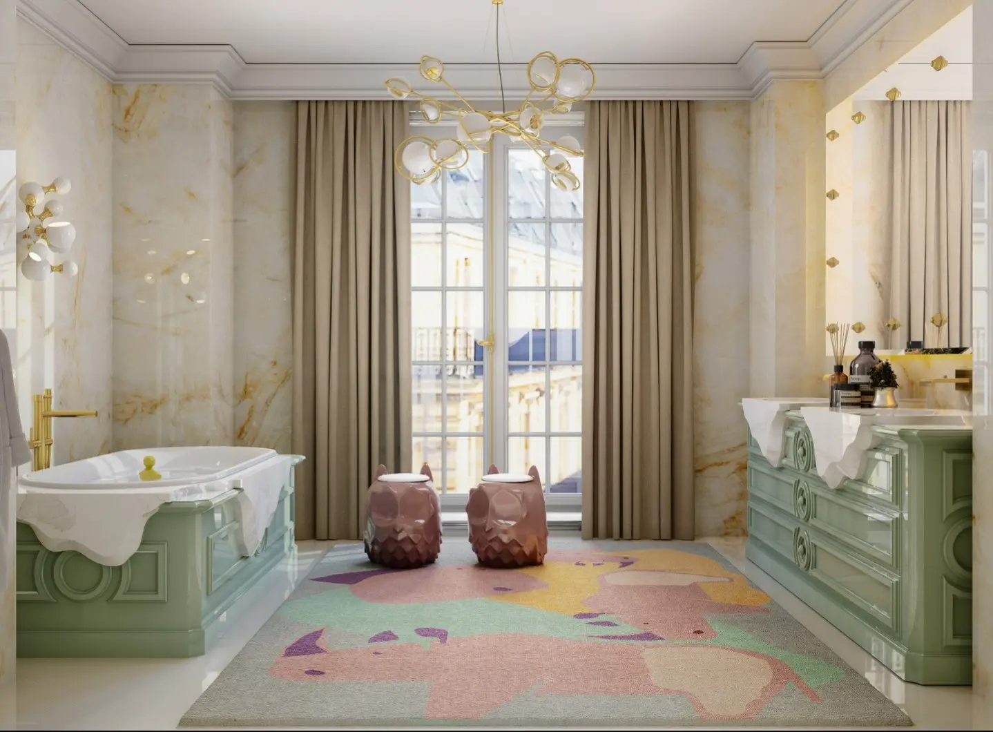 Design di Lusso per un Bagno per Bambini in Tinte Tenui