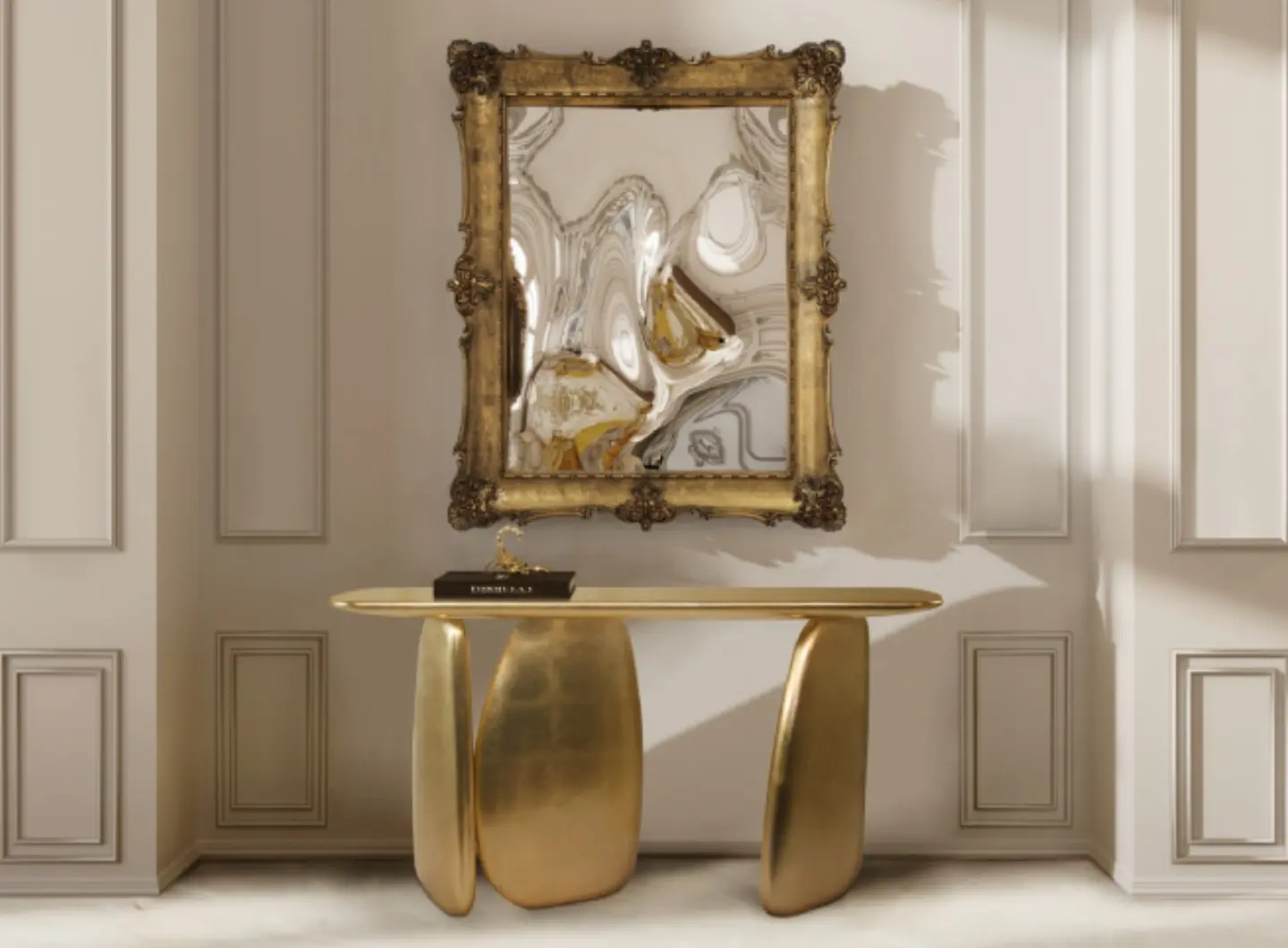 Eleganza dorata: Il design di un lussuoso corridoio