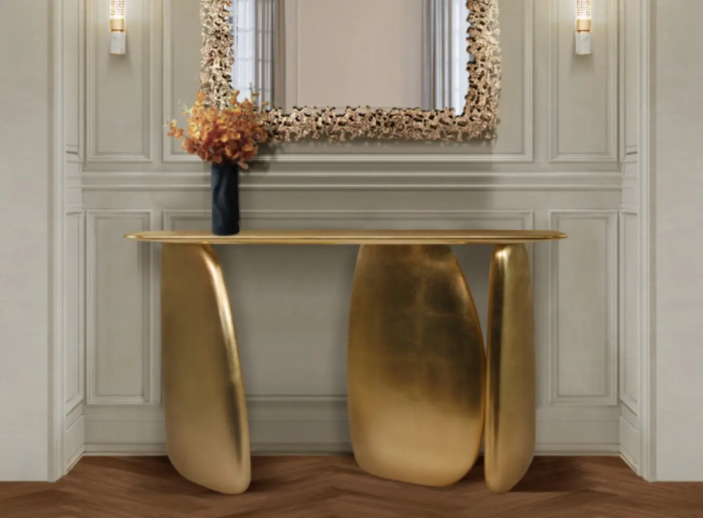 Un Corridoio Dal Design Classico Moderno In Argento E Oro