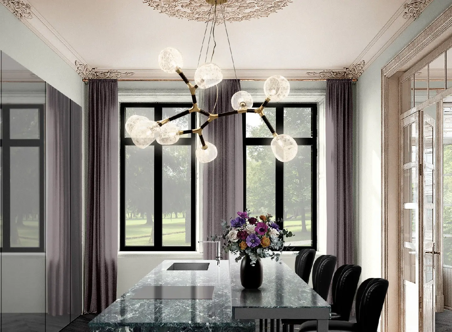 Cucina aperta contemporanea scura di design