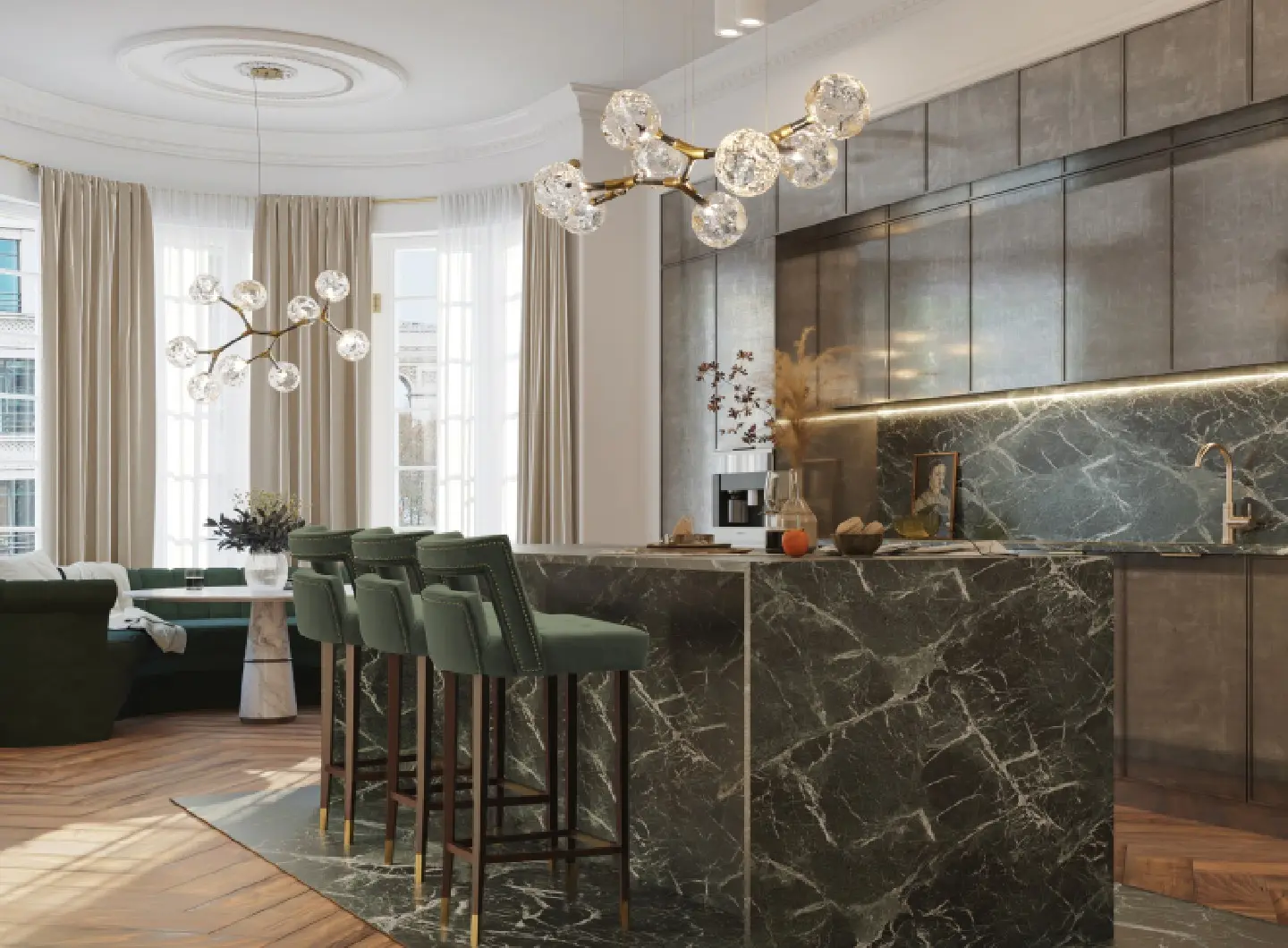 Cucina contemporanea con sgabello da banco NAJ