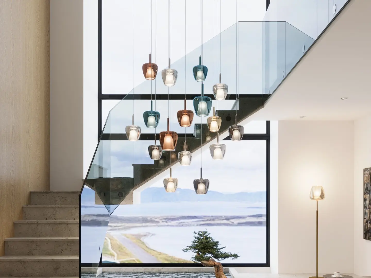 clos cangini e tucci multiple suspension lamp and floor lamp