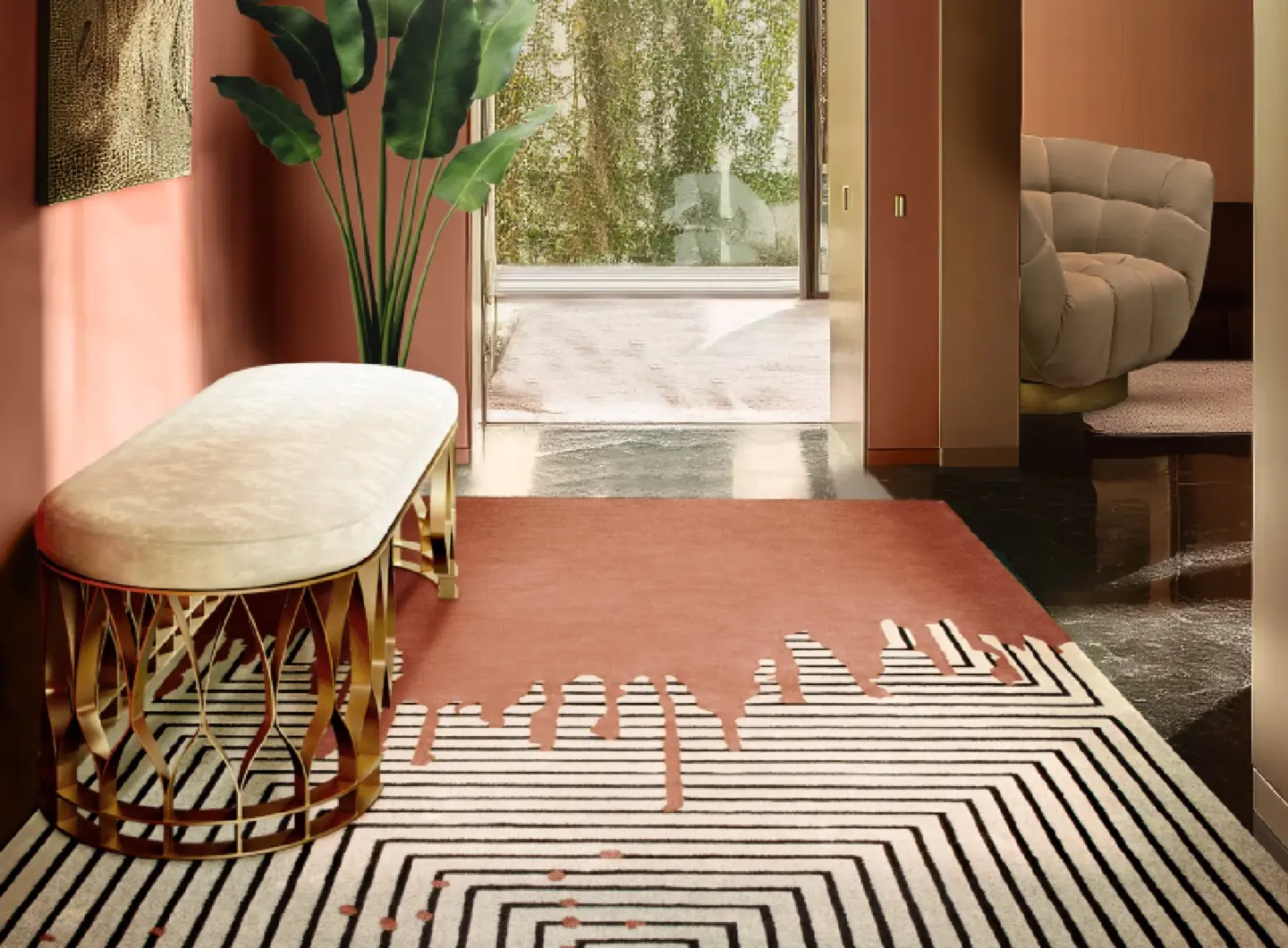 Elegant Pink Hallway With The Valencia Rug