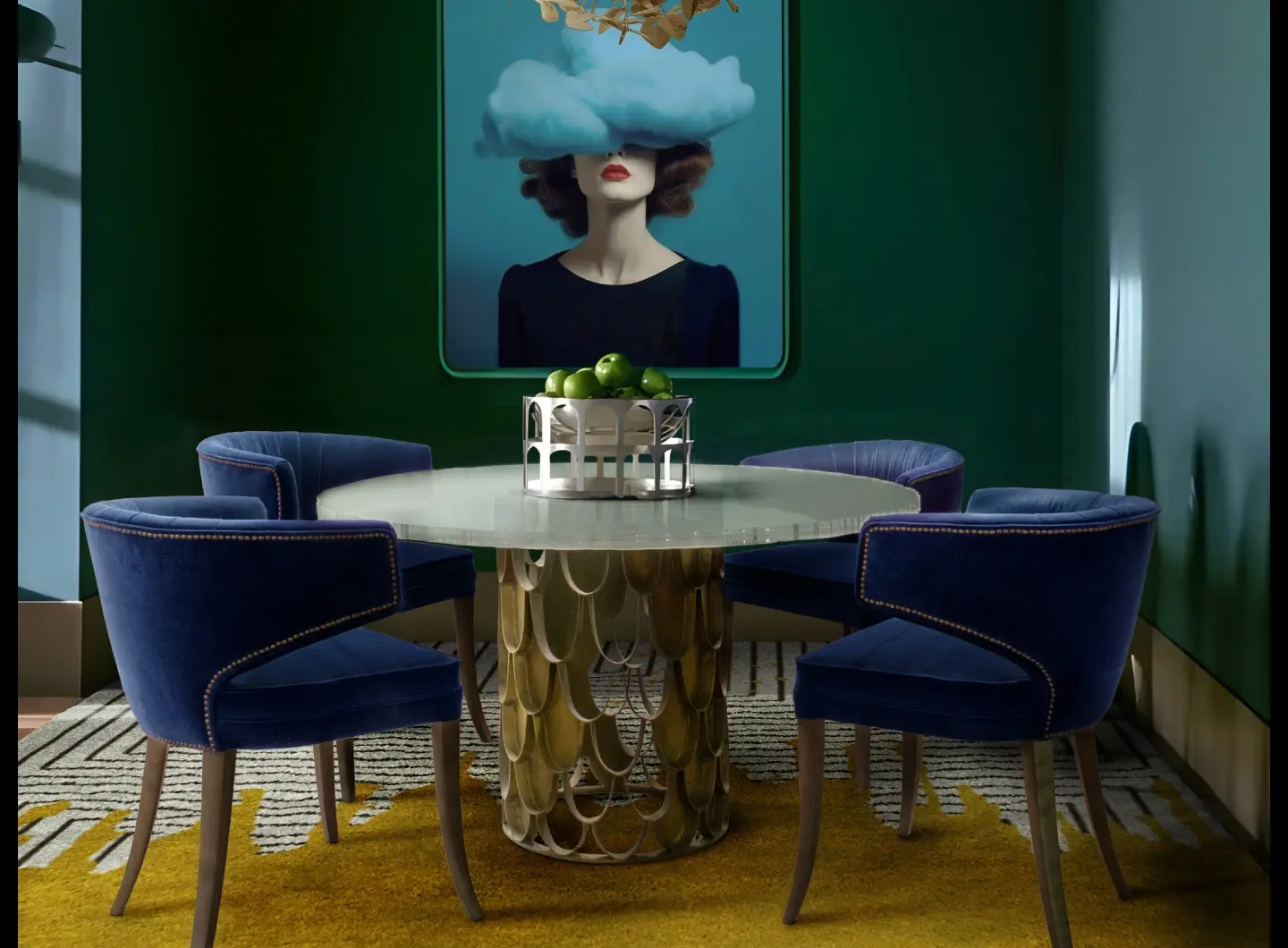 Design della sala da pranzo colorato ed elegante