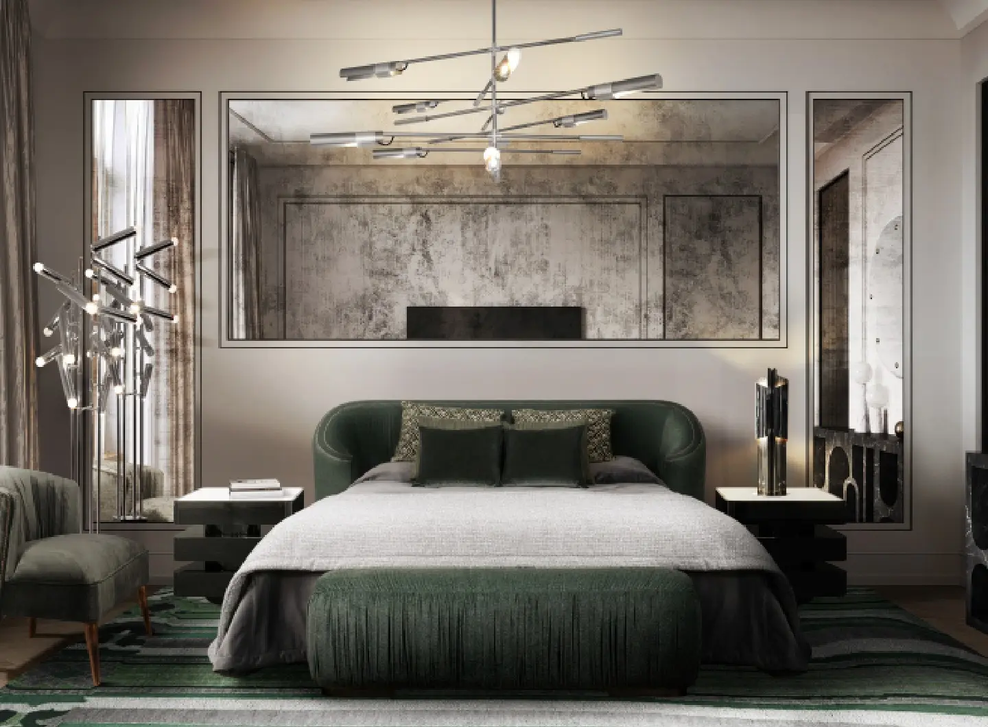 Modern bedroom with green tones