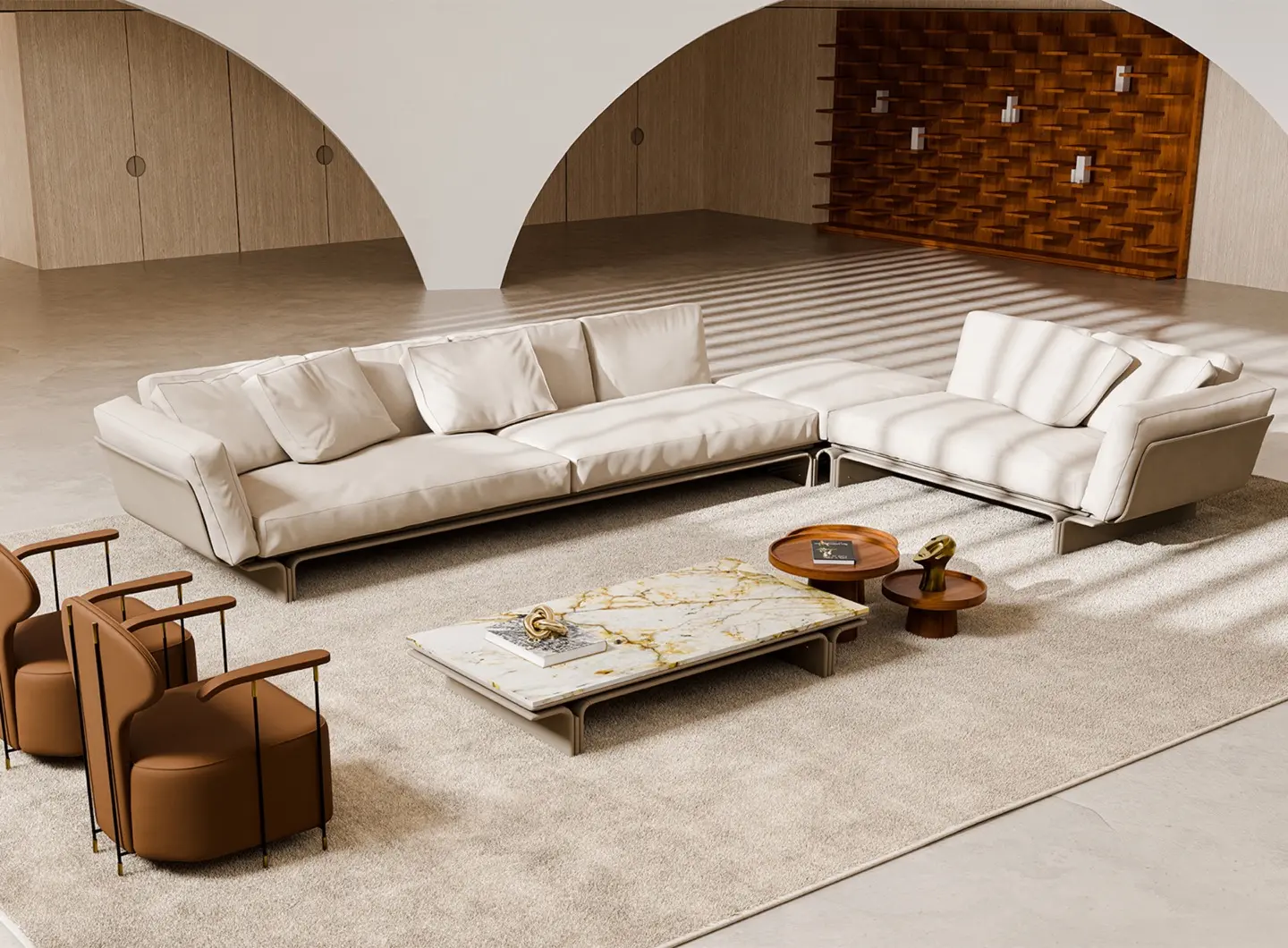 JAZZ MILES Seating System, MAGICABULA Armchairs, JAZZ JOHN Table, RAMON Tables