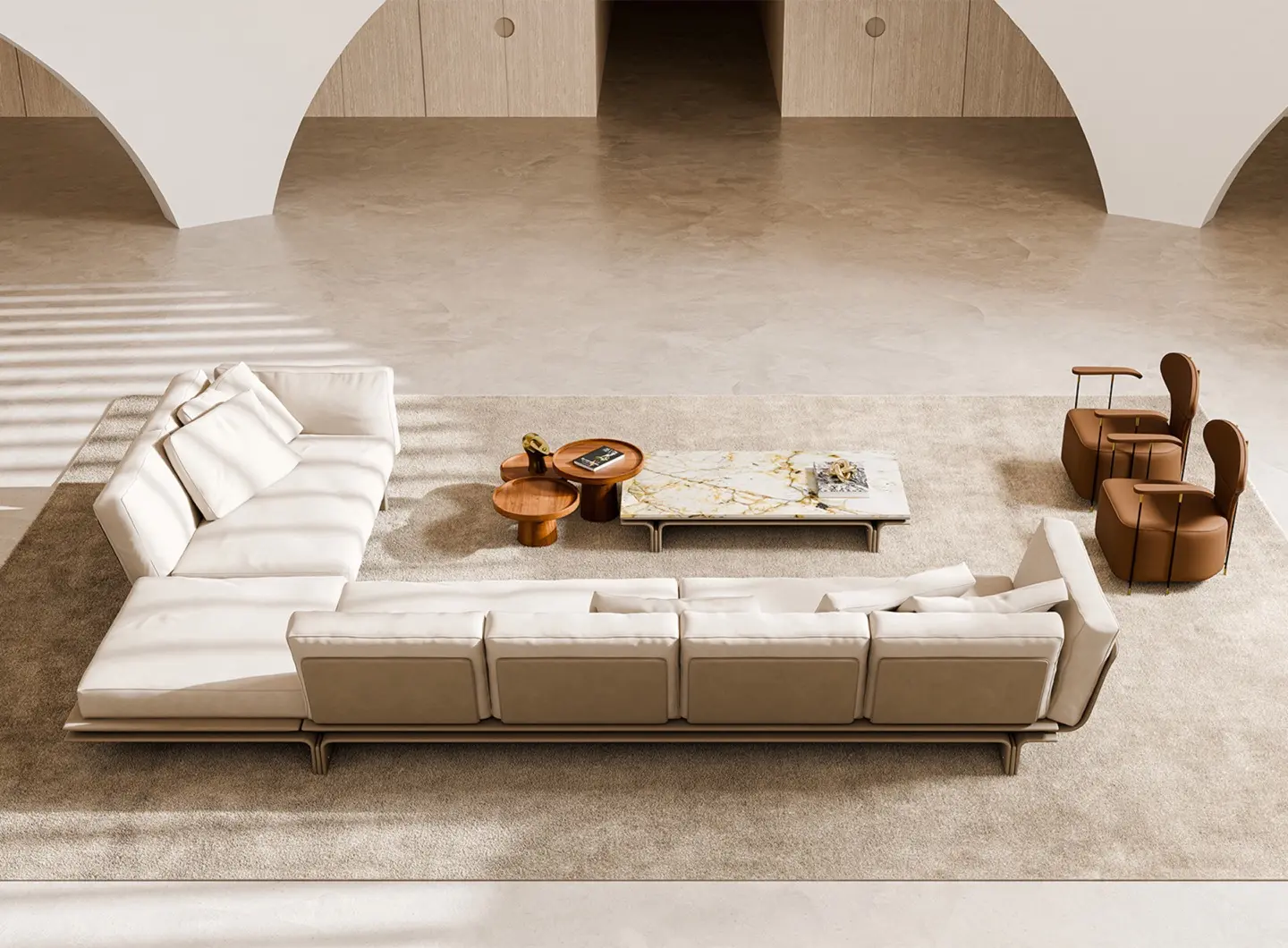 JAZZ MILES Seating System, MAGICABULA Armchairs, JAZZ JOHN Table, RAMON Tables
