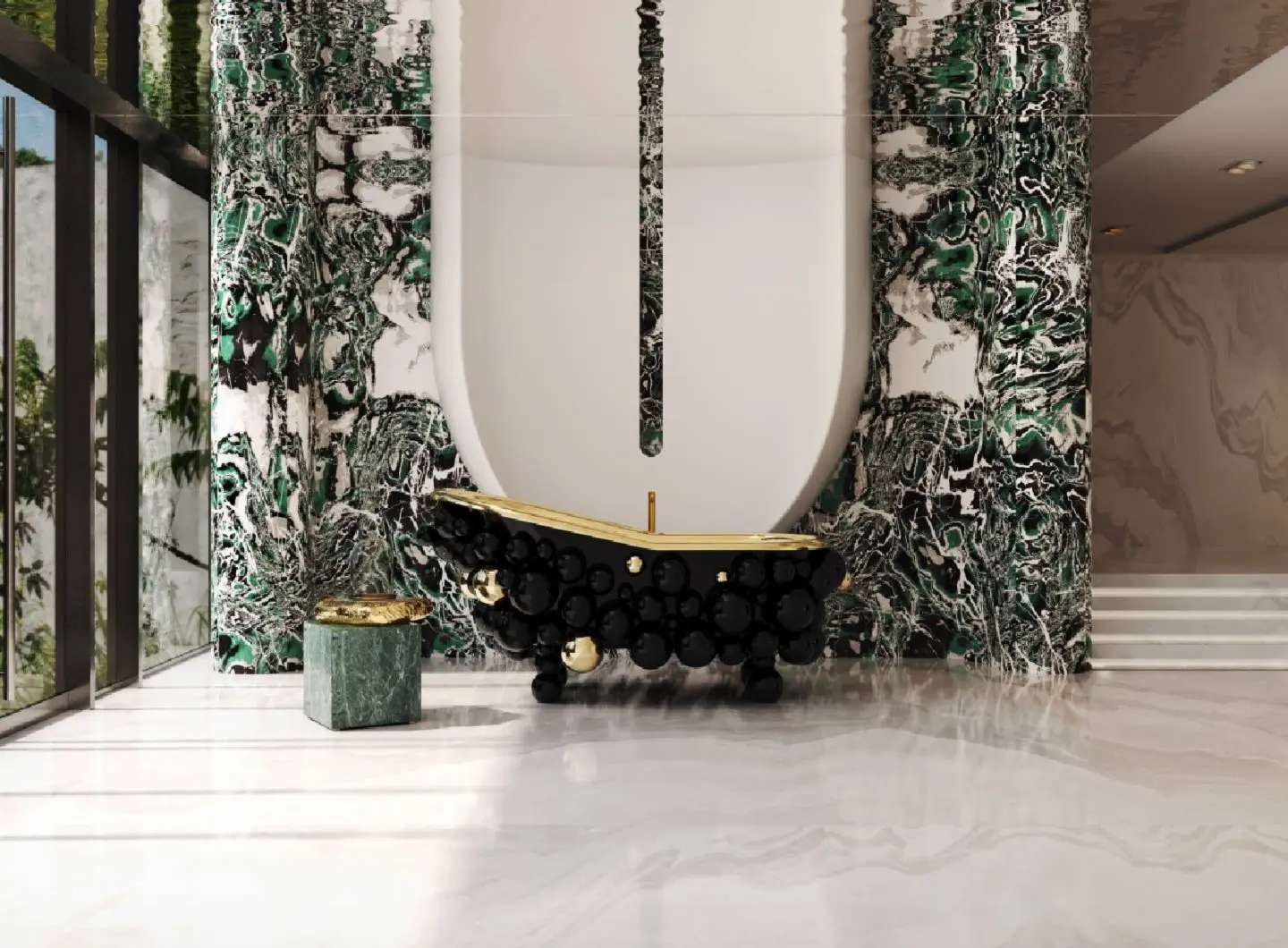 Un'oasi di lusso per il bagno caratterizzata da un design audace e da una raffinatezza senza tempo