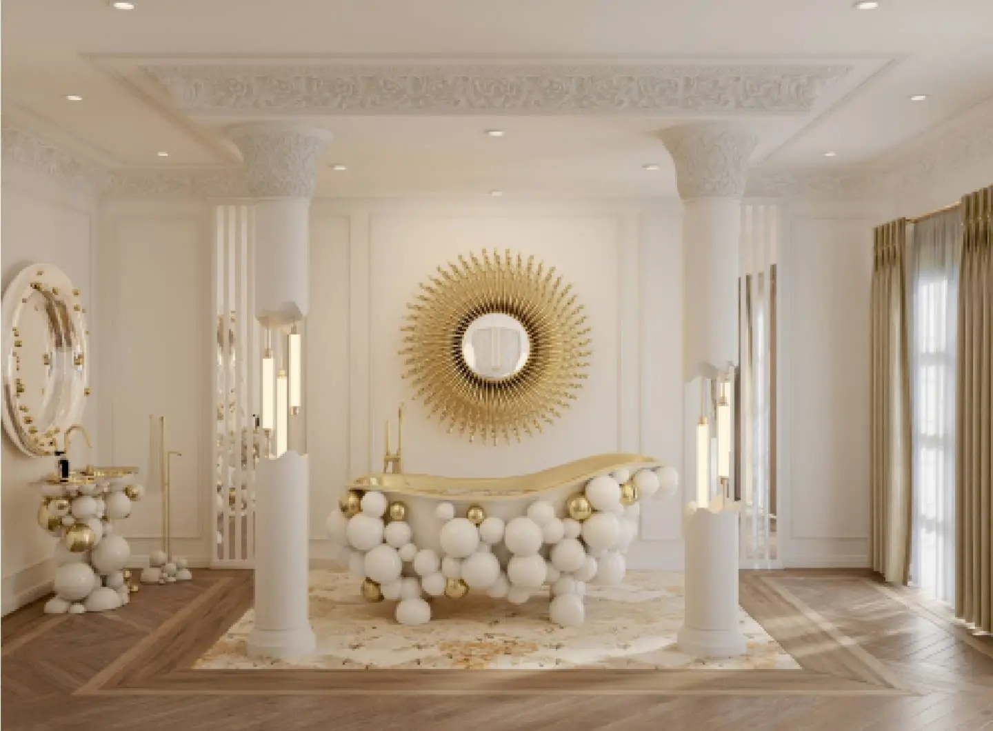 Oro e glamour definiscono questo bagno dal design mozzafiato
