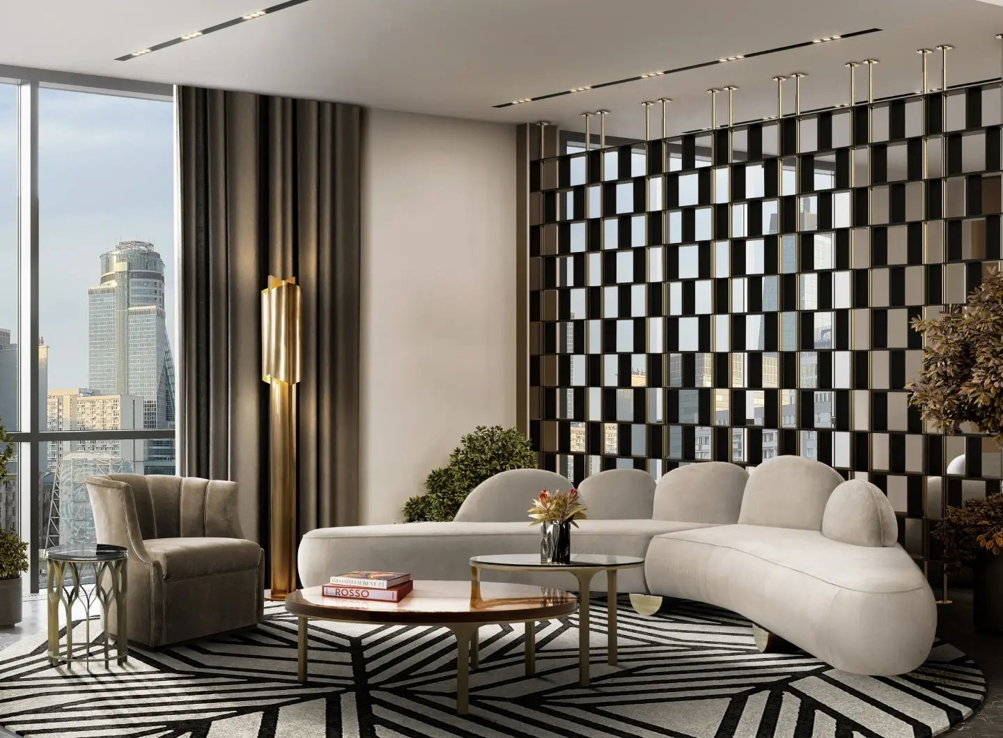 Living room design in black and white