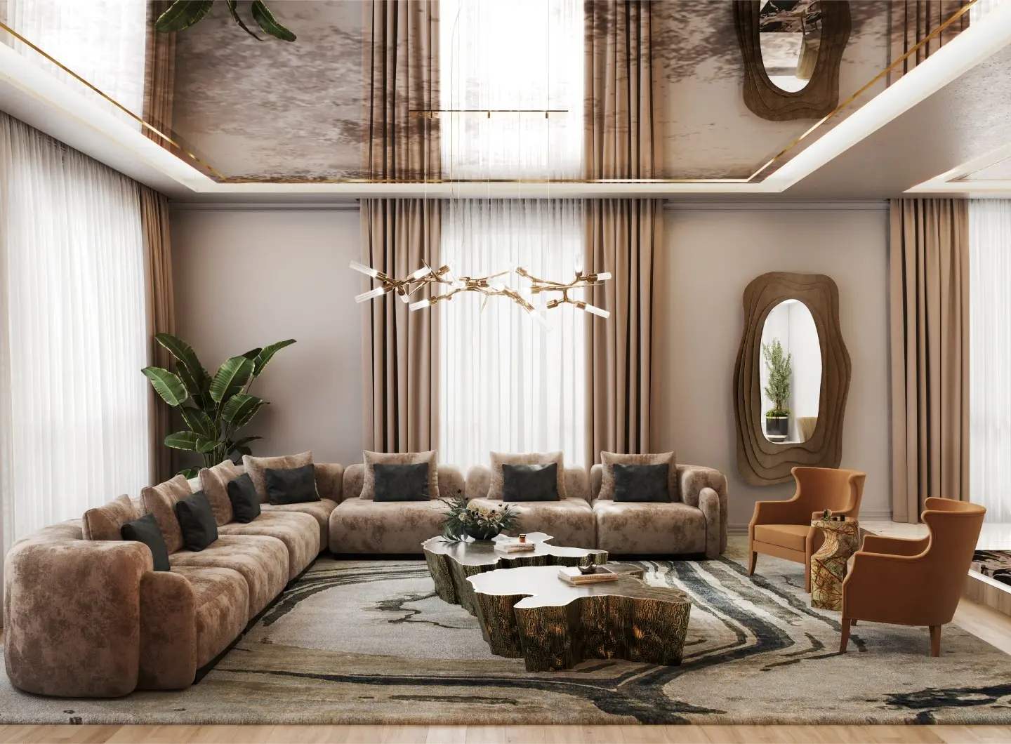 Contemporary Living Room Design with Orange Armchairs