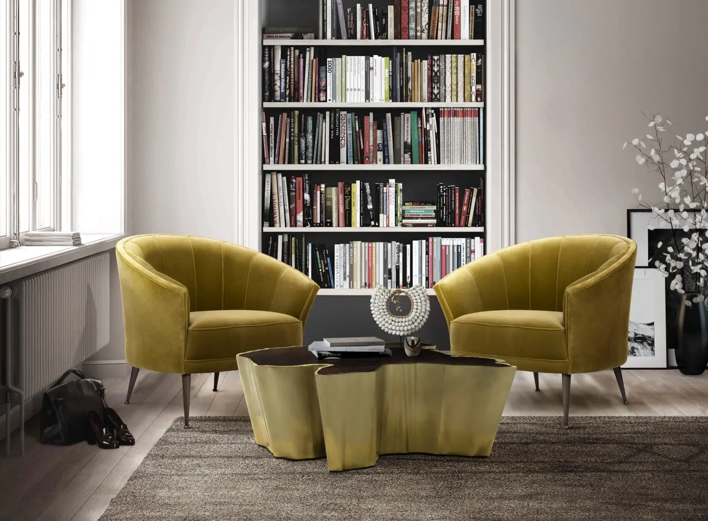 Eclectic bookcase with centre table Sequoia