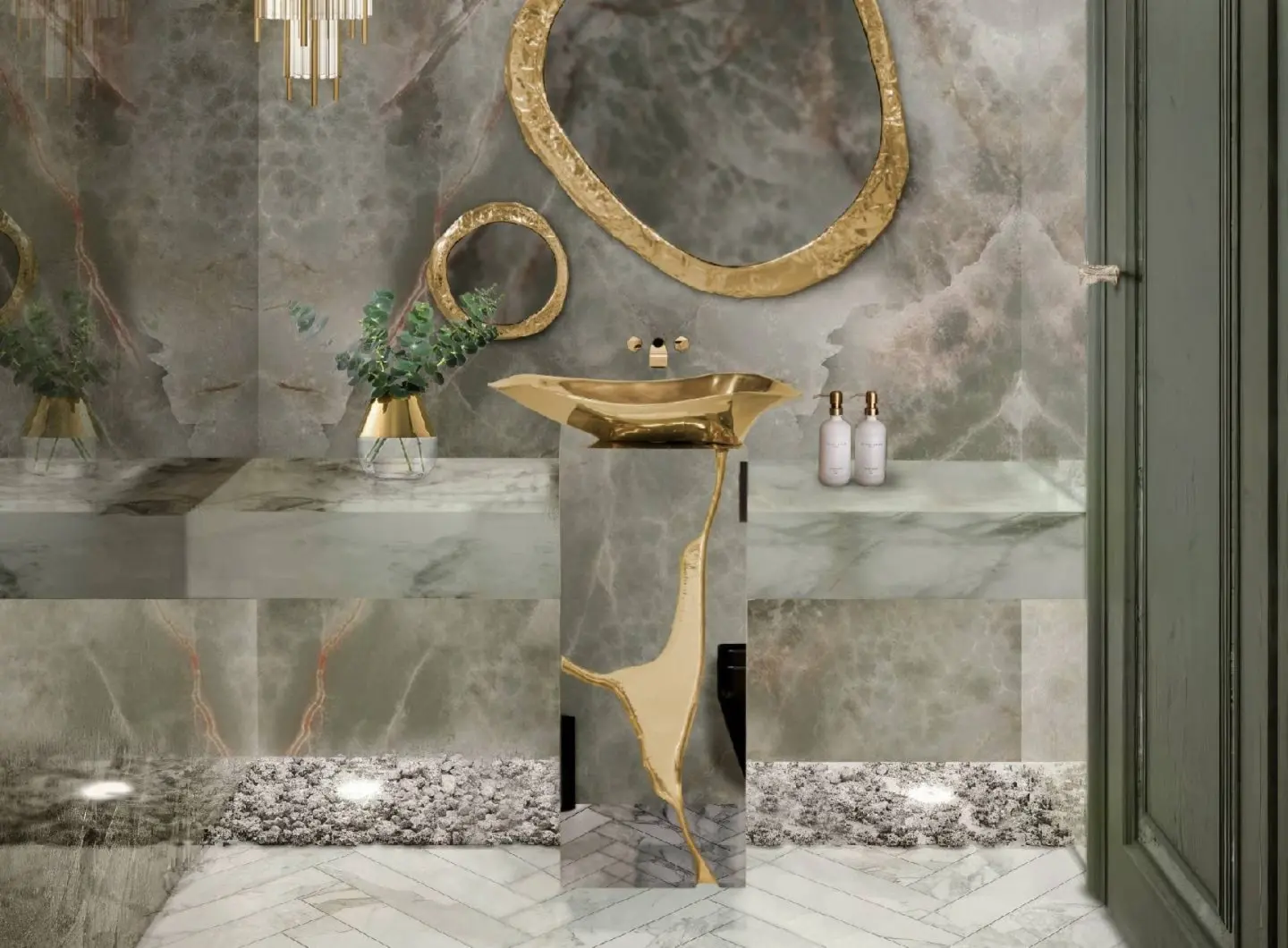 UN MONDO DI MARMO VERDE IN QUESTO LUSSUOSO BAGNO DI DESIGN