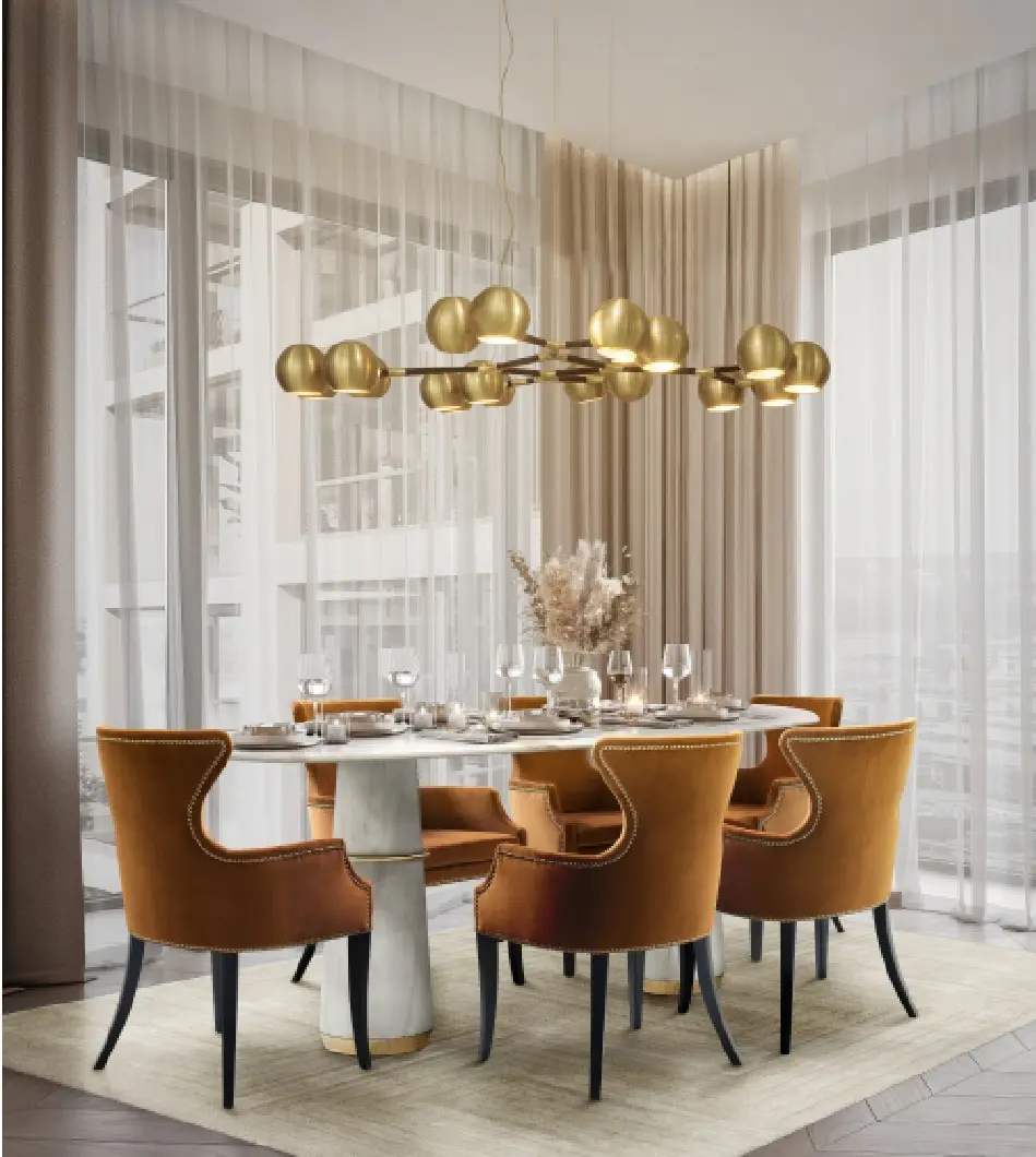 Squisita decorazione della sala da pranzo con le sedie da pranzo DUKONO