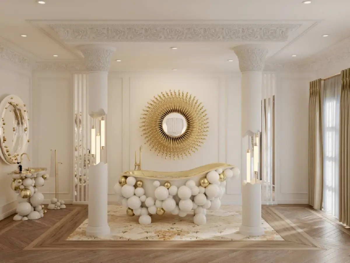 Oro e glamour definiscono questo bagno dal design mozzafiato