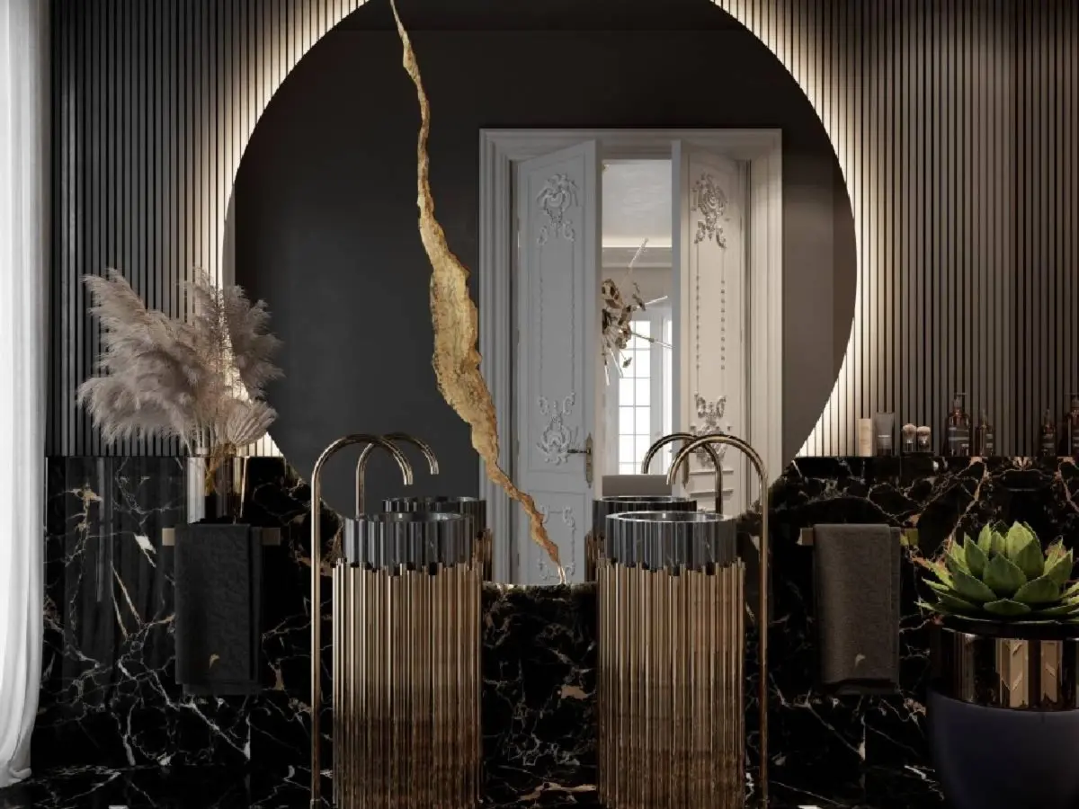 BAGNO DEGLI OSPITI IN NERO CON SYMPHONY FREESTANDING IN DOPPIO