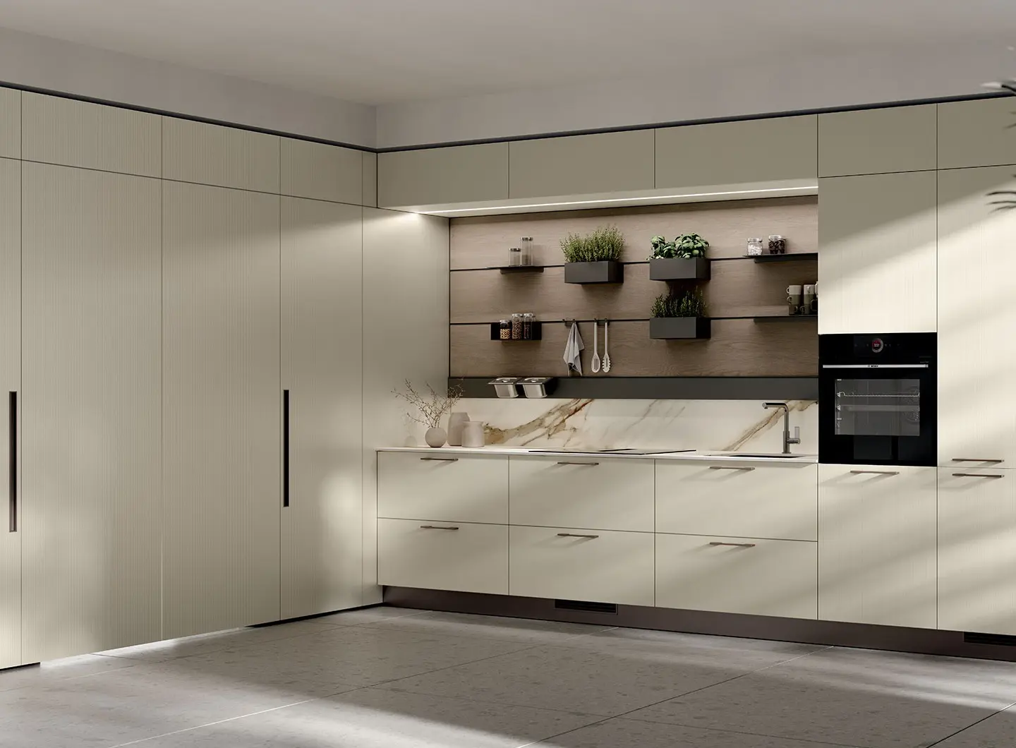 Cucina Moda - ante laminato Urban Gold e laminato Strips Urban Gold.