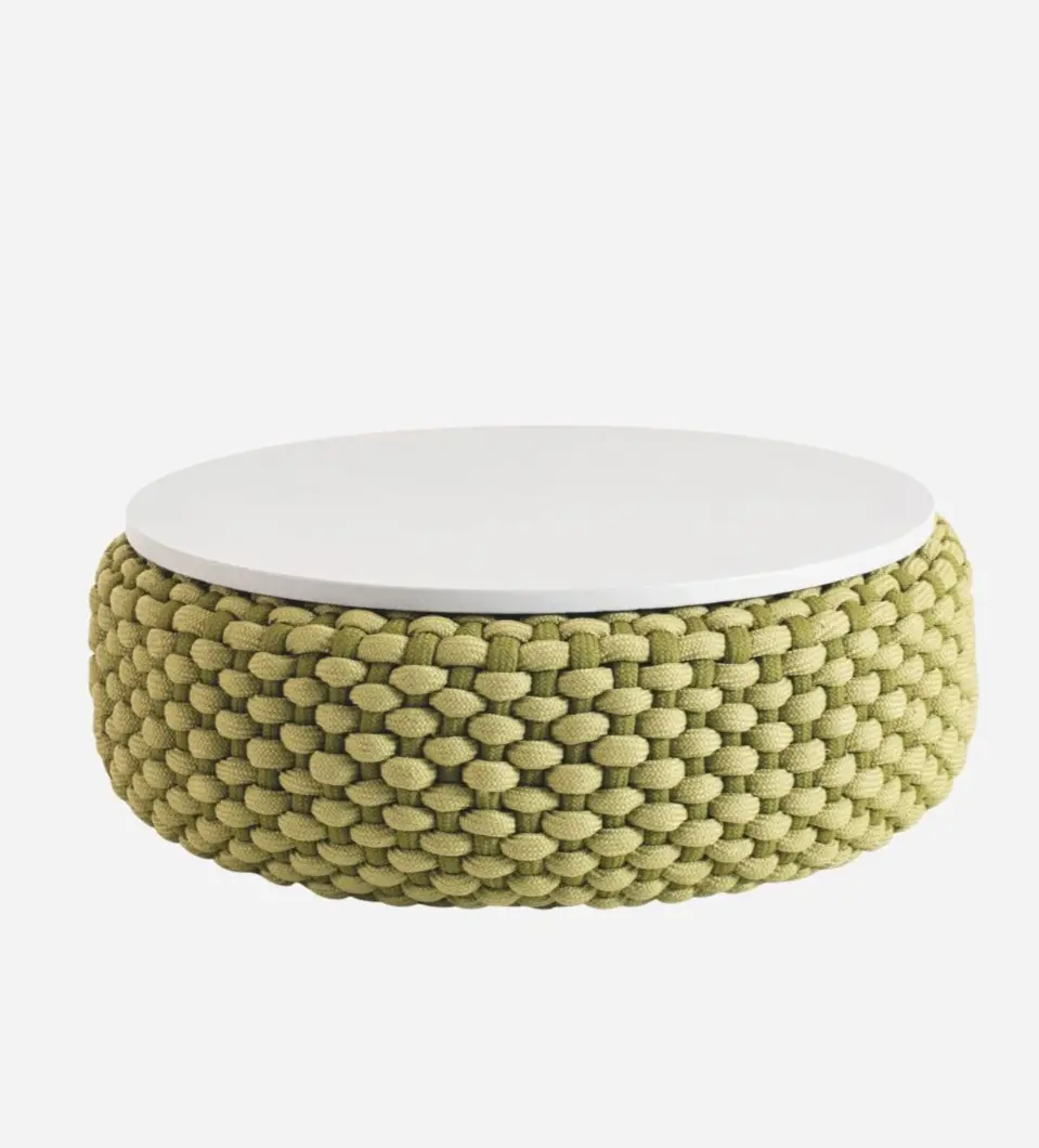 Side table in corda Fine Grass e piano Lava Stone Oliva