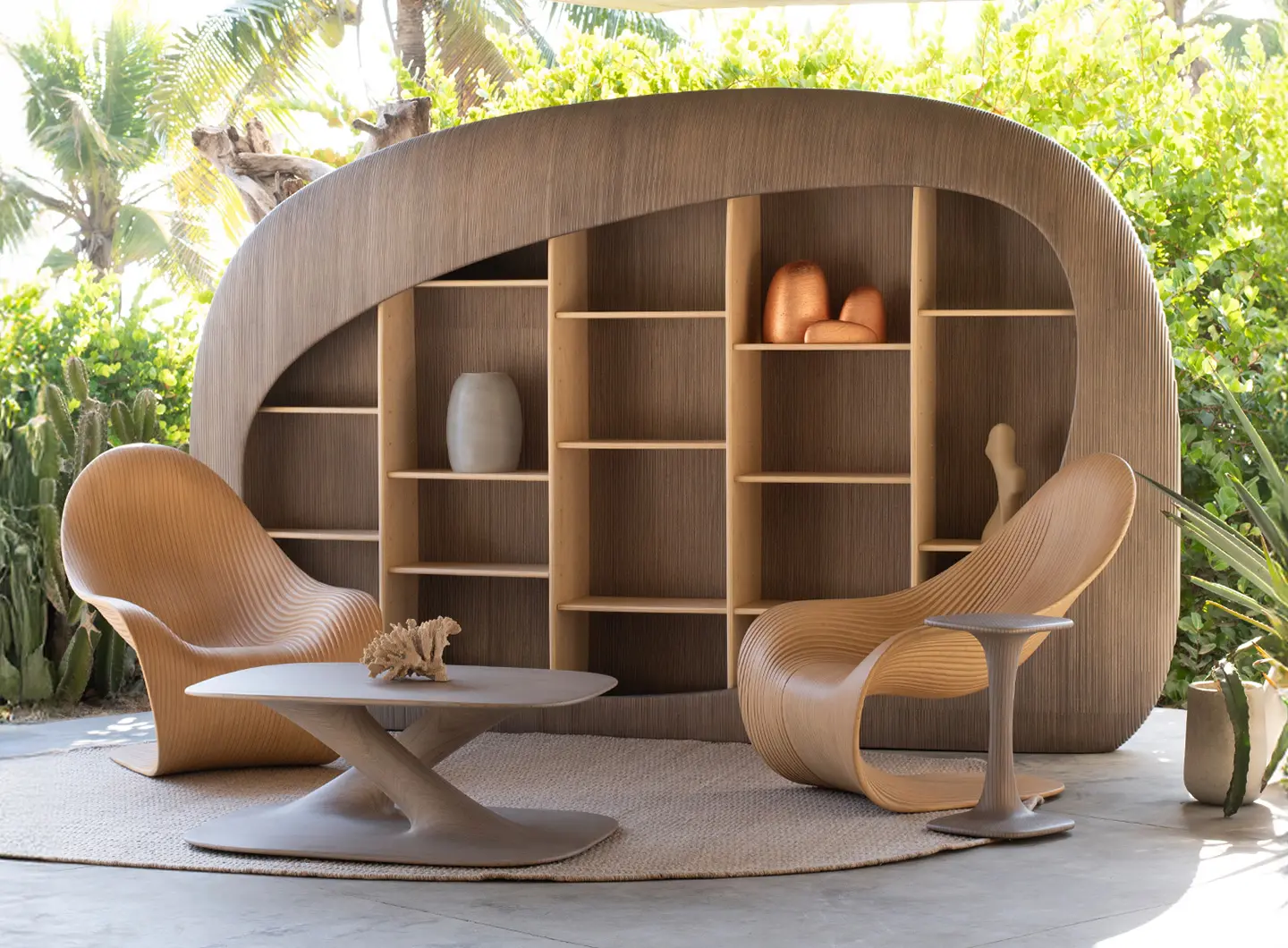 Fogli Chair, Woodstone Bookshelf, Ikiga Coffee Table, Khiga Side Table, Piegatto