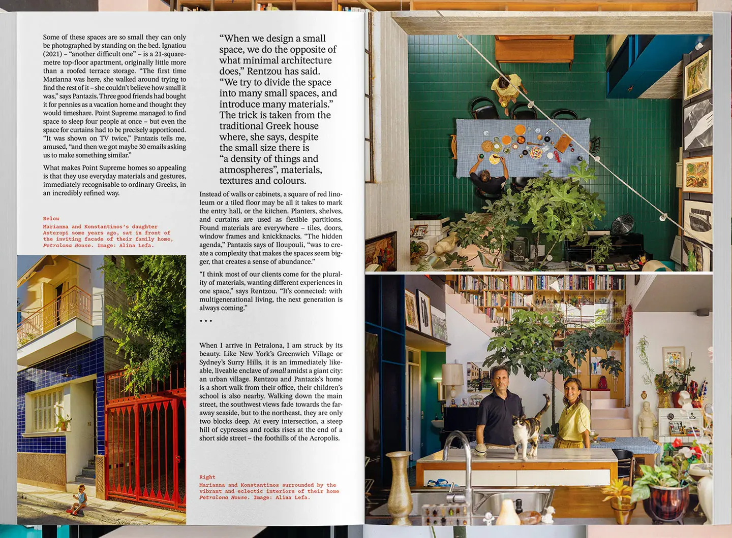 Never Too Small Magazine, From issue 6, Marianna and Konstantinos surrounded by the vibrant and eclectic interiors of their home Petralona House. Photo by Alina Lefa